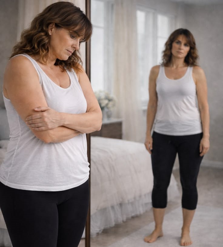 Woman looking at herself in the mirror